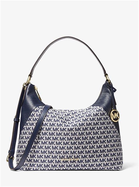 michael kors aria large shoulder|Aria Large Logo Jacquard Shoulder Bag .